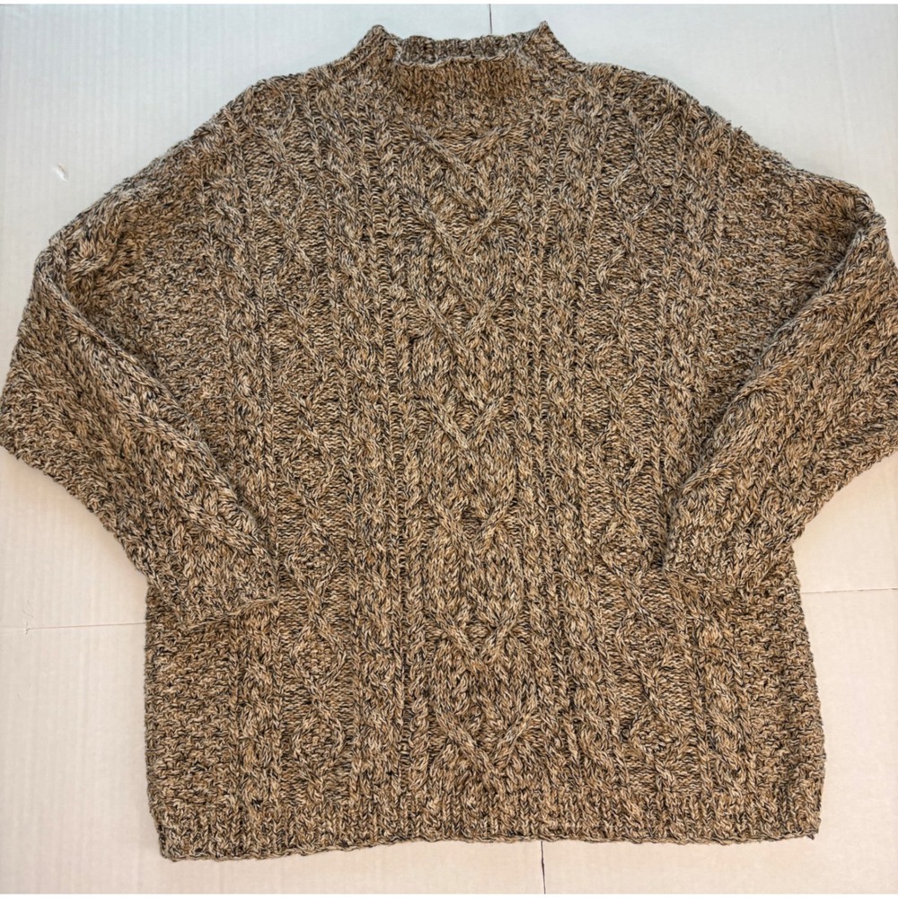 Vtg 90s HandKnit for The Limited Chunky Cable Knit Marled Sweater Earthy Granola